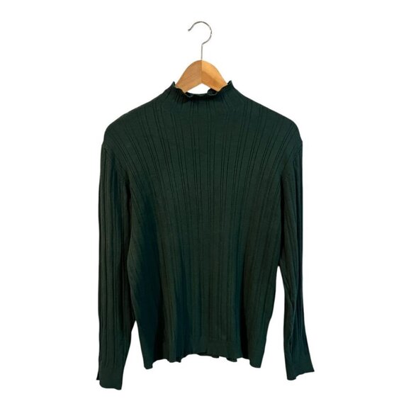Saks Fifth Avenue Green Ribbed Turtleneck Sweater Women's Size Large L - Picture 1 of 5